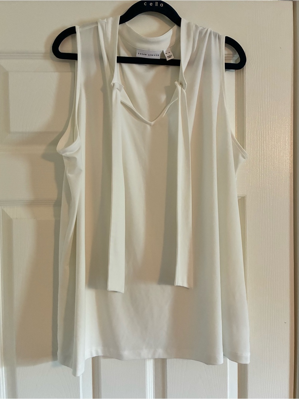 Susan Graver White Sleeveless Tie-Neck Camisole